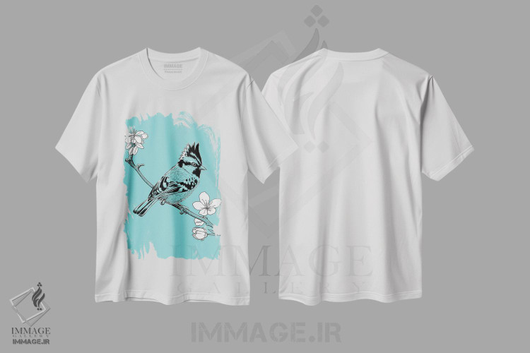 تیشرت طرح دار گنجشک تاج دار بر شاخه ای در ژاپن، هنر دیجیتال اثر آلبرتو پرز | immage.ir
