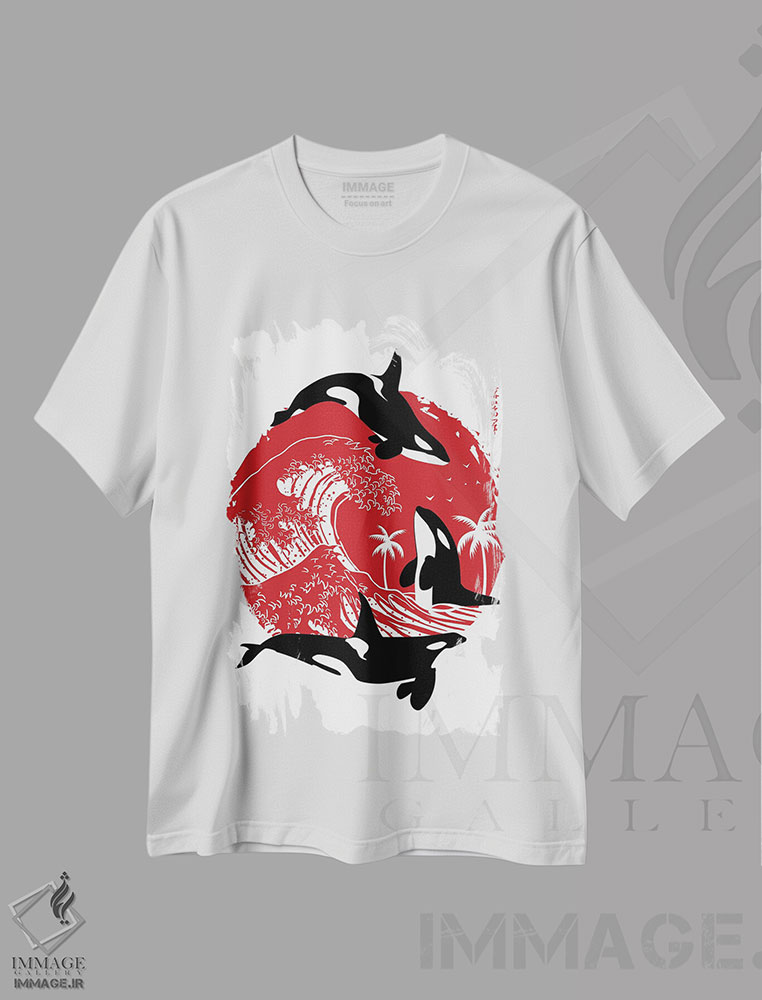 تیشرت طرح دار نهنگ های قاتل در موج بزرگ، هنر دیجیتال اثر آلبرتو پرز | immage.ir
