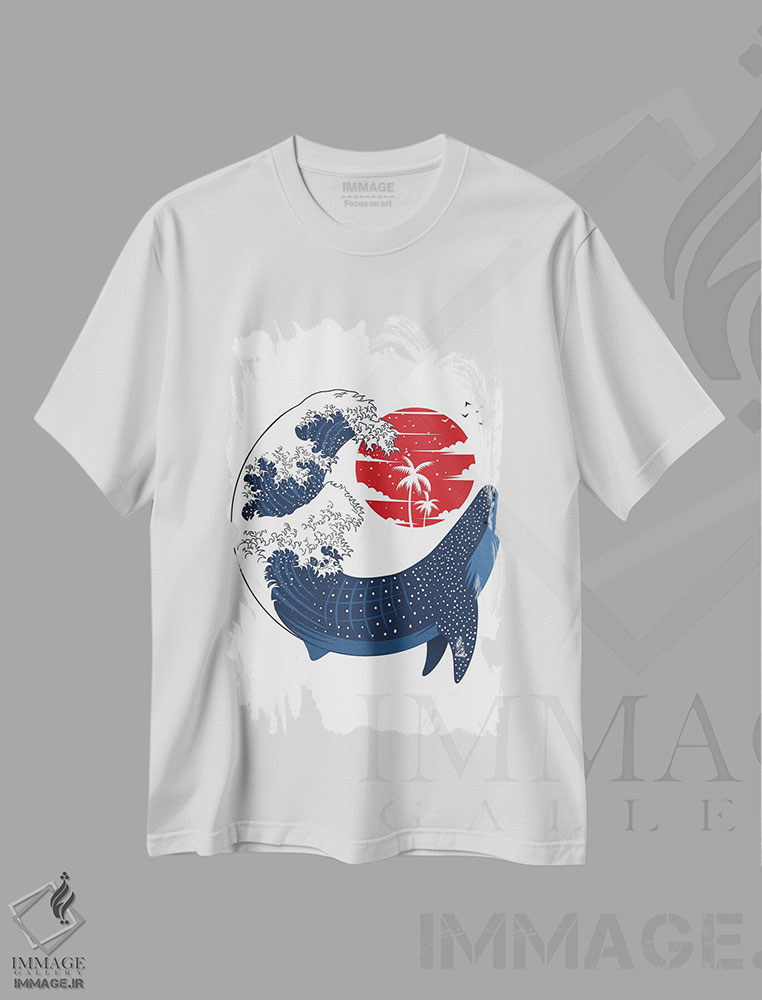تیشرت طرح دار کوسه نهنگ در موج بزرگ ژاپنی، دکور آسیایی اثر آلبرتو پرز | immage.ir