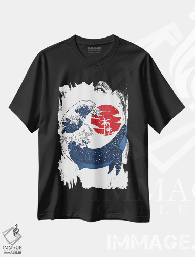 تیشرت طرح دار کوسه نهنگ در موج بزرگ ژاپنی، دکور آسیایی اثر آلبرتو پرز | فروشگاه ایماژ