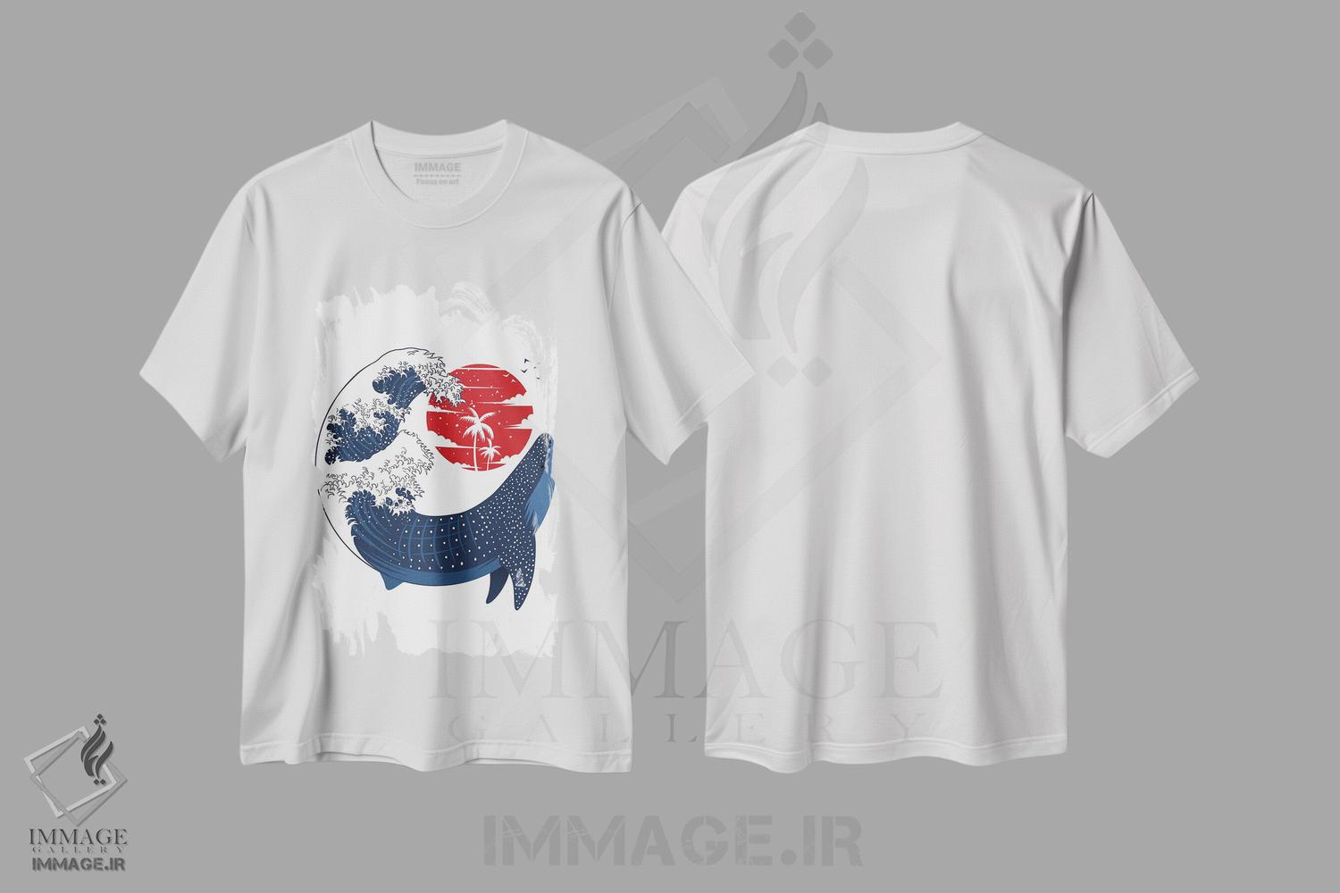 تیشرت طرح دار کوسه نهنگ در موج بزرگ ژاپنی، دکور آسیایی اثر آلبرتو پرز | immage.ir