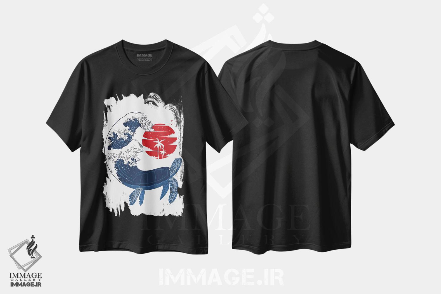 تیشرت طرح دار موج لاک پشت، دکور آسیایی اثر آلبرتو پرز | فروشگاه ایماژ