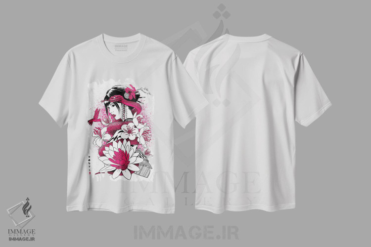 تیشرت طرح دار گیشا با مار صورتی، دکور آسیایی اثر آلبرتو پرز | immage.ir