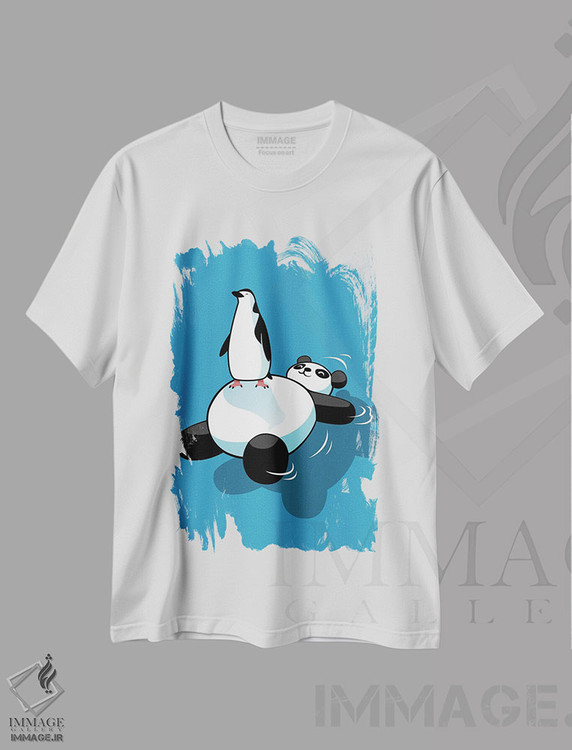 تیشرت طرح دار پنگوئن روی خرس پاندا کیوت، هنر دیجیتال اثر آلبرتو پرز | immage.ir