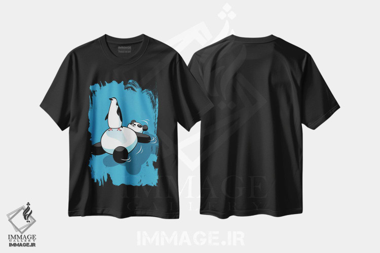 تیشرت طرح دار پنگوئن روی خرس پاندا کیوت، هنر دیجیتال اثر آلبرتو پرز | فروشگاه ایماژ