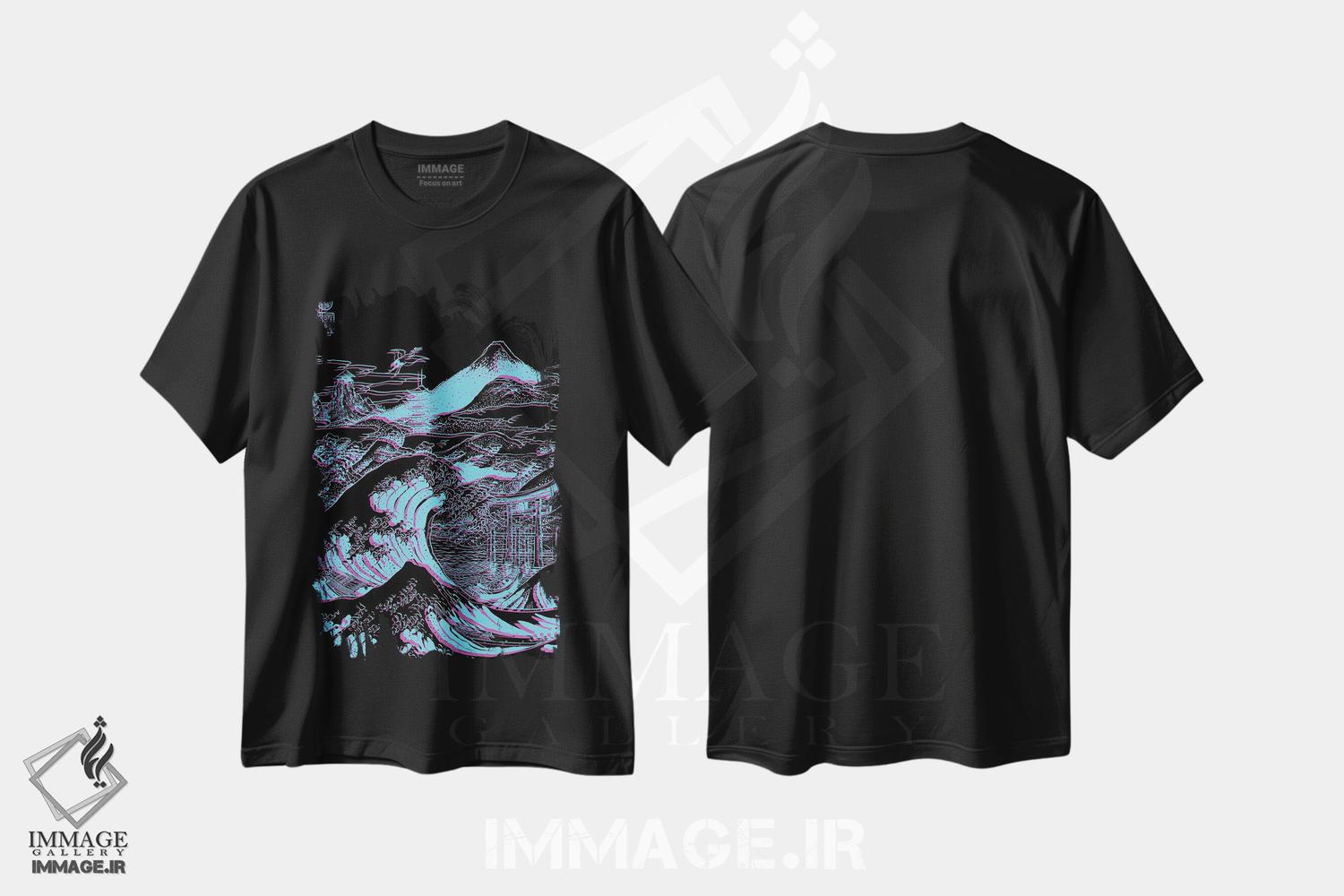 تیشرت طرح دار موج بزرگ ژاپنی بر کوه فوجی، دکور آسیایی اثر آلبرتو پرز | فروشگاه ایماژ