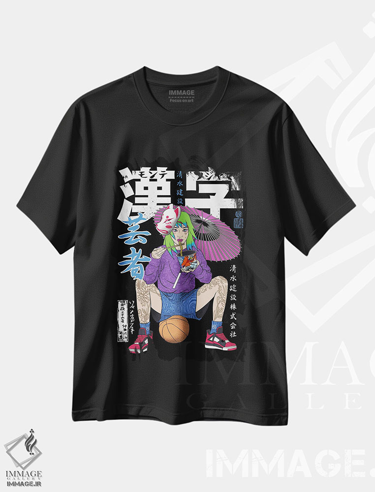 تیشرت طرح دار بسکتبال همراه رامِن، دکور آسیایی اثر آلبرتو پرز | فروشگاه ایماژ