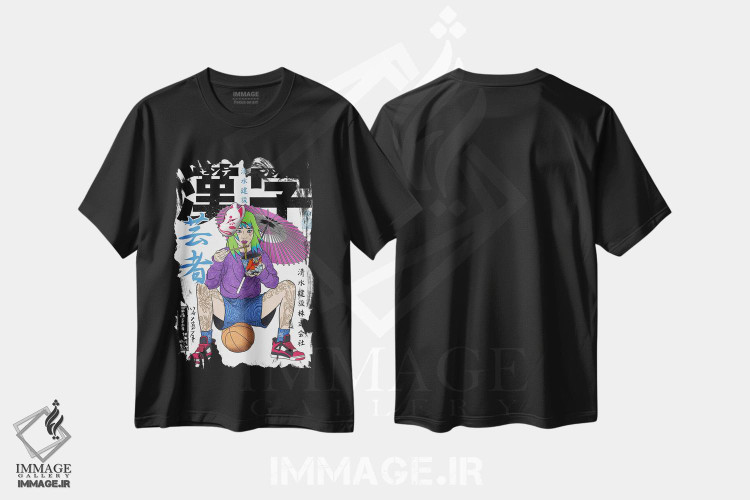تیشرت طرح دار بازیکن بسکتبال ژاپنی در حال خوردن رامِن، دکور آسیایی اثر آلبرتو پرز | فروشگاه ایماژ