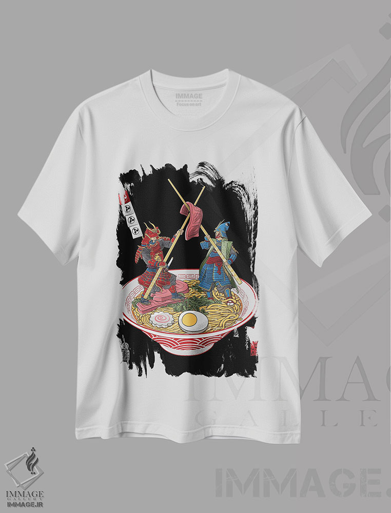 تیشرت طرح دار دوئل سامورایی بر سر رامن، هنر دیجیتال اثر آلبرتو پرز | immage.ir