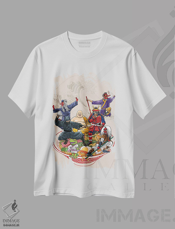تیشرت طرح دار جنگجویان فرهنگ ژاپنی روی رامن، دکور آسیایی اثر آلبرتو پرز | immage.ir