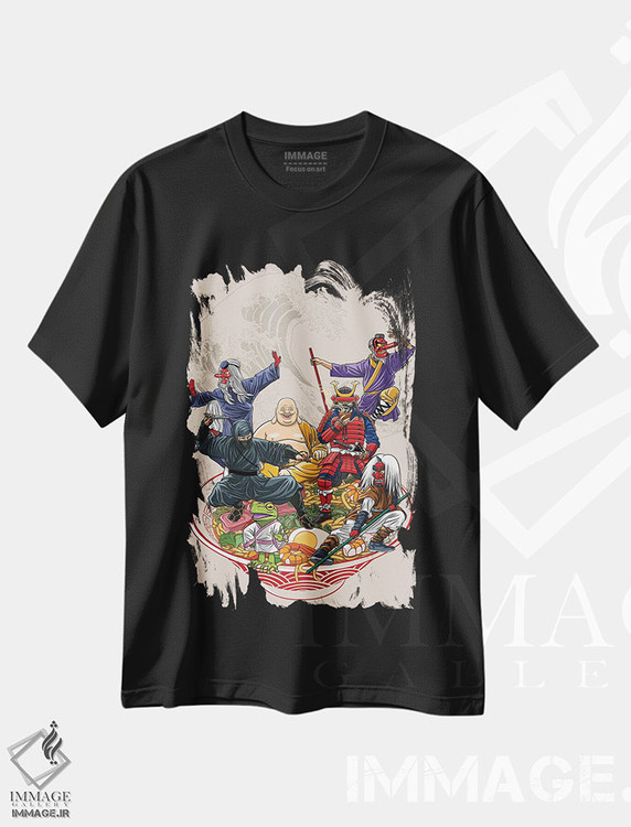 تیشرت طرح دار جنگجویان فرهنگ ژاپنی روی رامن، دکور آسیایی اثر آلبرتو پرز | فروشگاه ایماژ