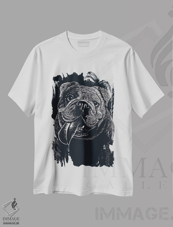 تیشرت طرح دار بولداگ خوشحال، هنر دیجیتال سیاه و سفید اثر آلبرتو پرز | immage.ir