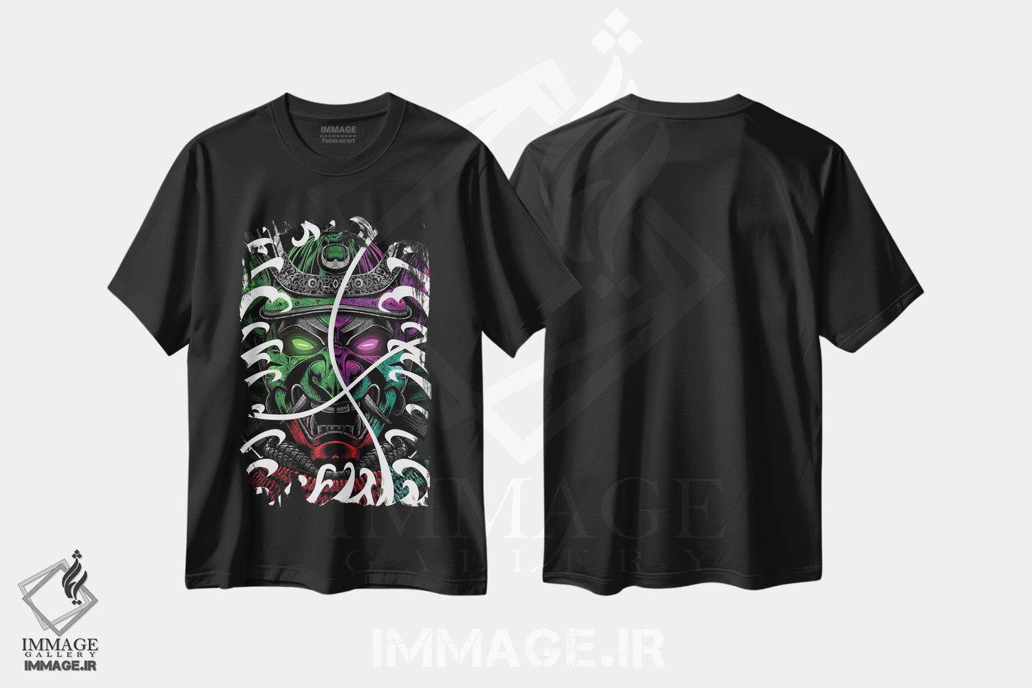 تیشرت طرح دار سَمورایی جنگجو در خالکوبی اقیانوسی، هنر دیجیتال اثر آلبرتو پرز | فروشگاه ایماژ