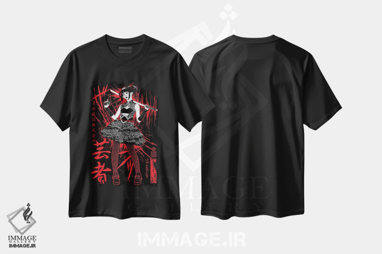 تیشرت طرح دار دانش آموز دختر نینجای ژاپنی، دکور آسیایی اثر آلبرتو پرز | فروشگاه ایماژ