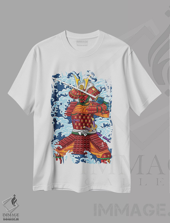 تیشرت طرح دار نبرد سامورایی زیر سونامی، دکور آسیایی اثر آلبرتو پرز | immage.ir