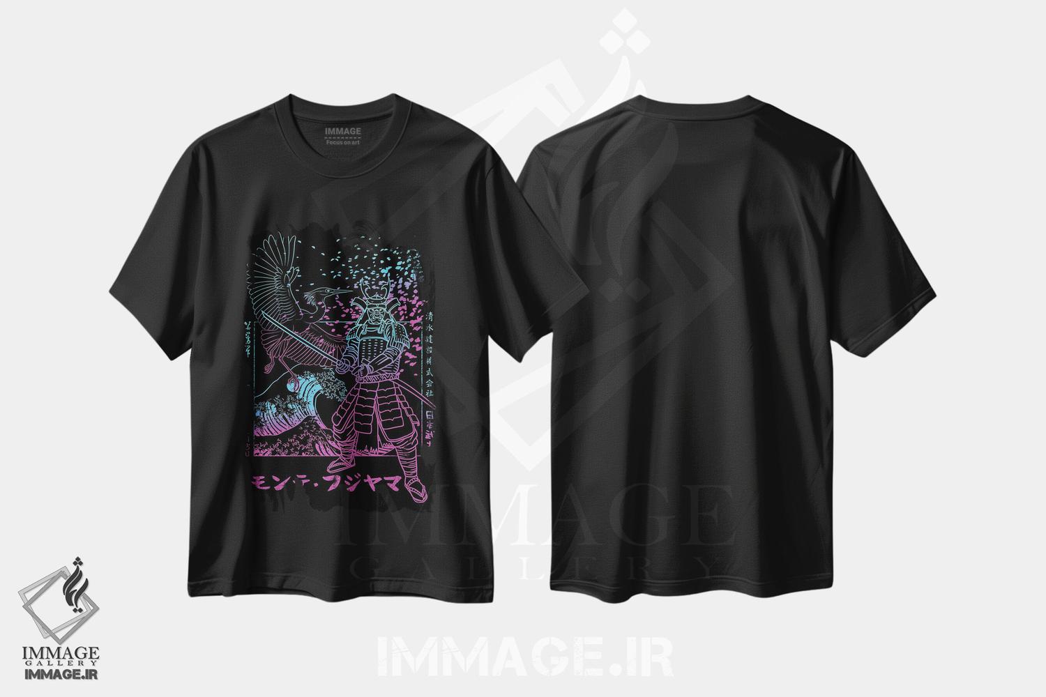 تیشرت طرح دار سامورایی با درنا، هنر دیجیتال اثر آلبرتو پرز | فروشگاه ایماژ