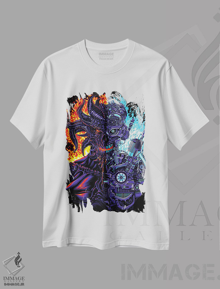 تیشرت طرح دار ربات در برابر شیطان، دکوراسیون جایگزین اثر آلبرتو پرز | immage.ir