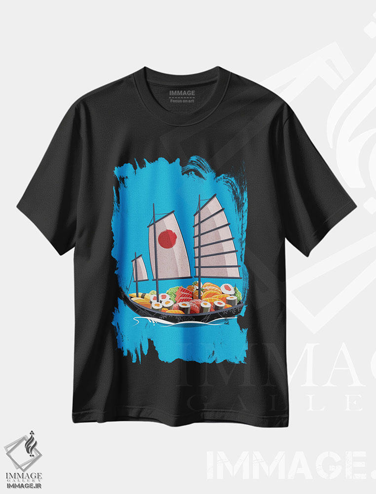 تیشرت طرح دار قایق سوشی ژاپنی، دکور آسیایی اثر آلبرتو پرز | فروشگاه ایماژ