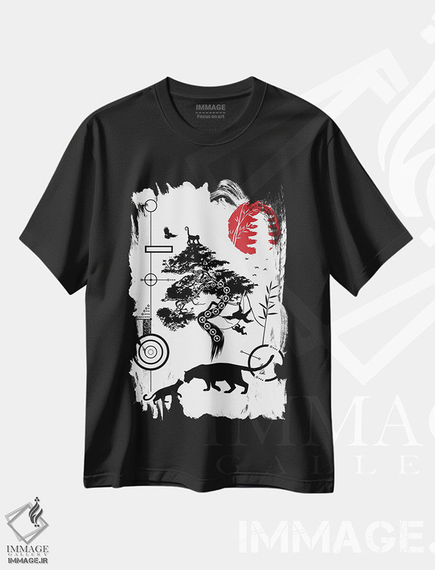 تیشرت طرح دار دایره های هندسی طبیعت گربه سانان، دکوراسیون جایگزین اثر آلبرتو پرز | فروشگاه ایماژ