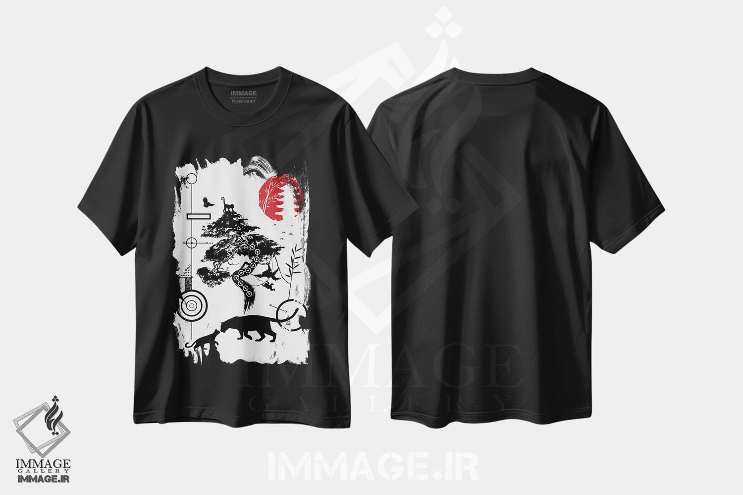 تیشرت طرح دار دایره های هندسی طبیعت گربه سانان، دکوراسیون جایگزین اثر آلبرتو پرز | فروشگاه ایماژ