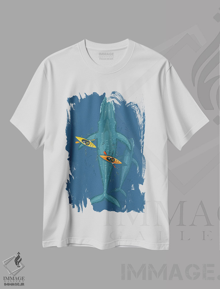 تیشرت طرح دار قایق ها روی خانواده نهنگ ها، هنر دیجیتال اثر آلبرتو پرز | immage.ir