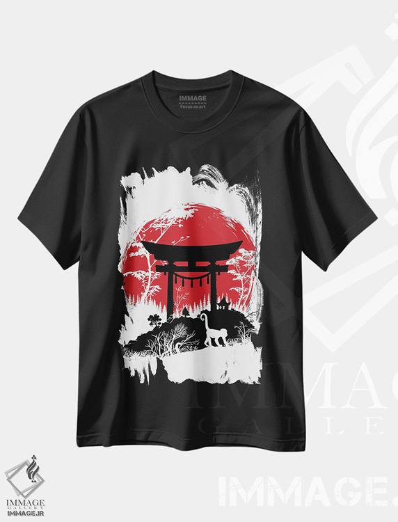 تیشرت طرح دار دروازه توری ژاپنی زیر آفتاب، دکور آسیایی اثر آلبرتو پرز | فروشگاه ایماژ