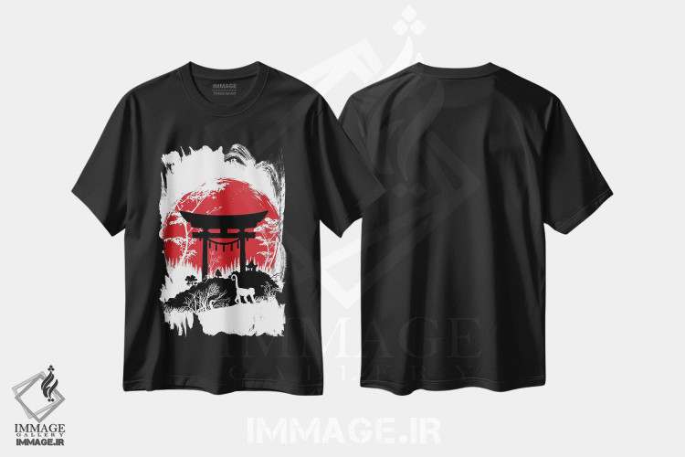 تیشرت طرح دار دروازه توری ژاپنی زیر آفتاب، دکور آسیایی اثر آلبرتو پرز | فروشگاه ایماژ