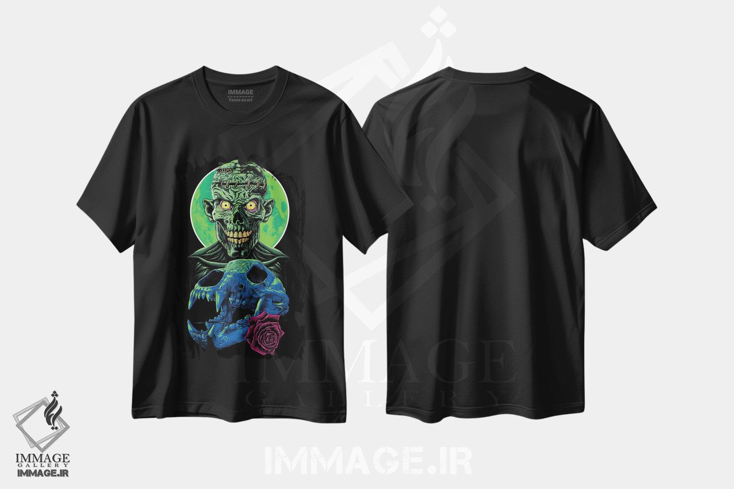 تیشرت طرح دار جمجمه و گل زامبی، دکوراسیون جایگزین اثر آلبرتو پرز | فروشگاه ایماژ