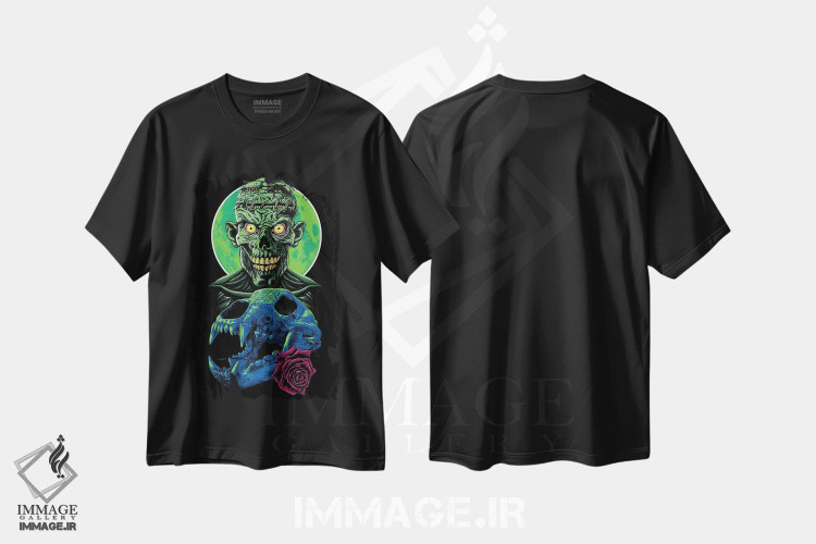تیشرت طرح دار جمجمه و گل زامبی، دکوراسیون جایگزین اثر آلبرتو پرز | فروشگاه ایماژ
