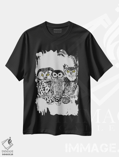تیشرت طرح دار سه جغد، دکور کلبه و لژ اثر آلبرتو پرز | فروشگاه ایماژ