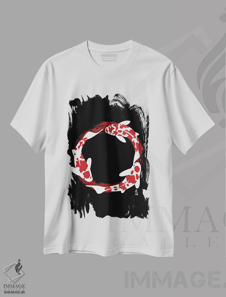 تیشرت طرح دار دایره ماهی کپور ذن، دکور آسیایی اثر آلبرتو پرز | immage.ir