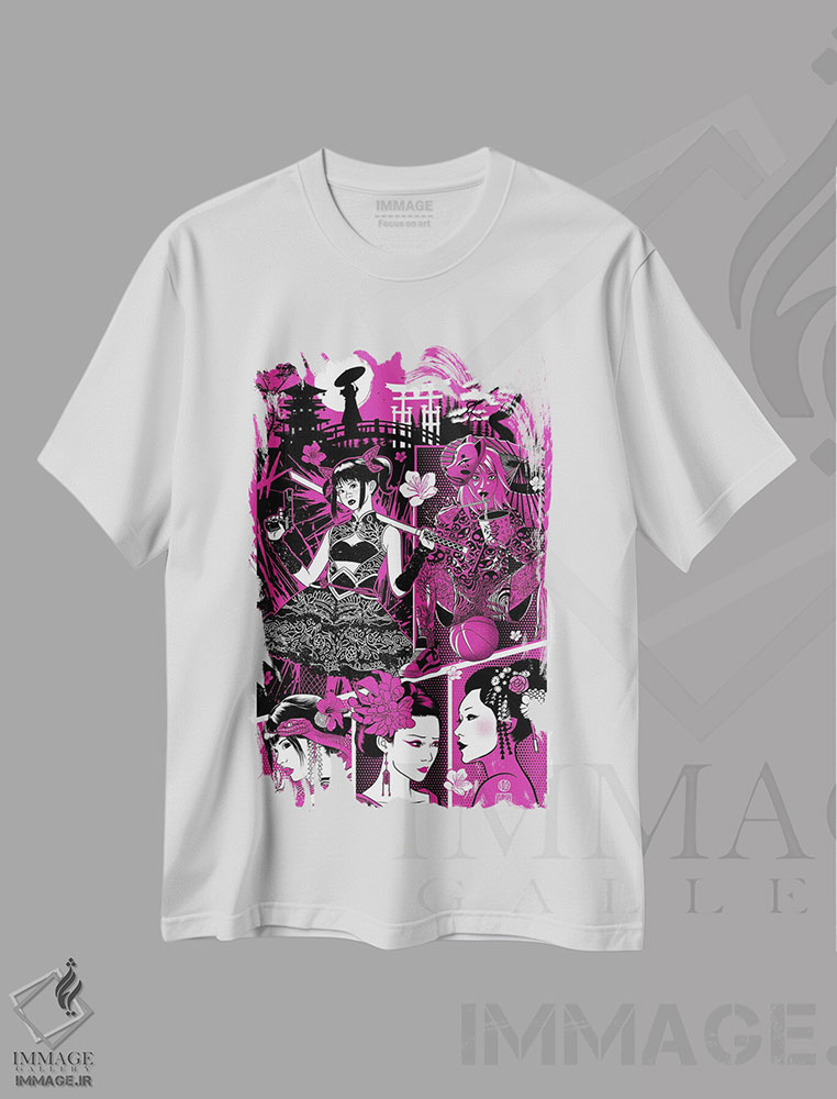 تیشرت طرح دار گیشای صورتی، دکور آسیایی اثر آلبرتو پرز | immage.ir