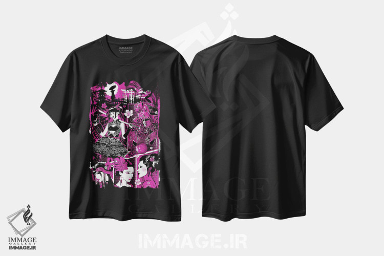 تیشرت طرح دار گیشای صورتی، دکور آسیایی اثر آلبرتو پرز | فروشگاه ایماژ