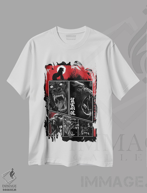 تیشرت طرح دار گوریل کمیک، دکور آسیایی اثر آلبرتو پرز | immage.ir