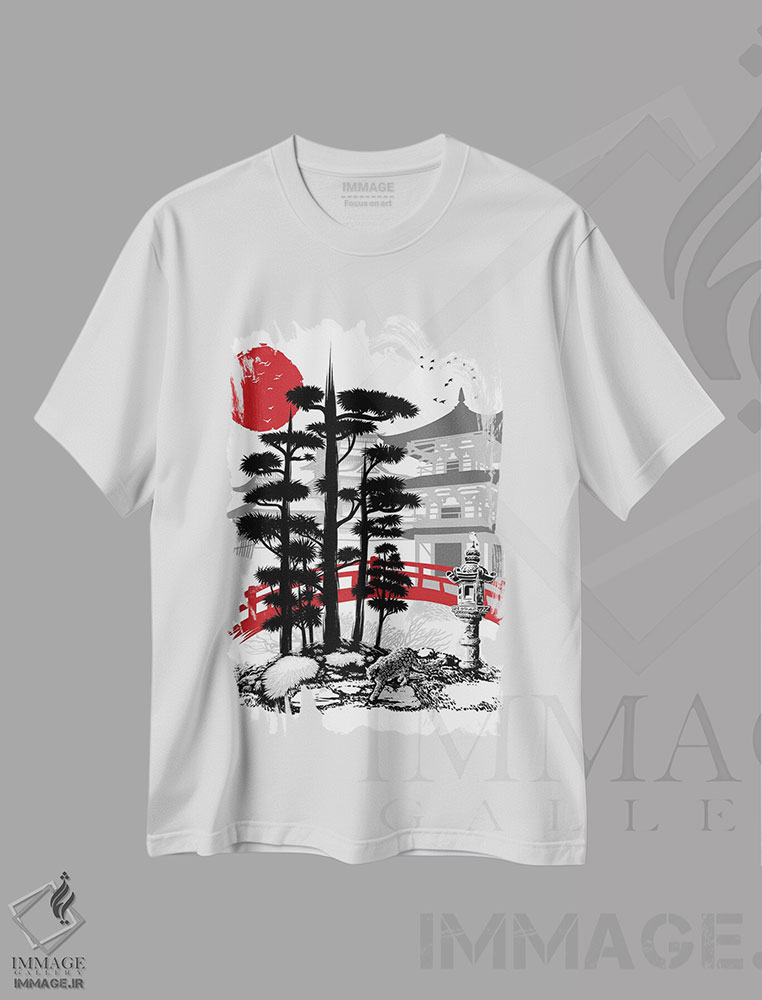 تیشرت طرح دار معبد با باغ ذن، دکور آسیایی اثر آلبرتو پرز | immage.ir