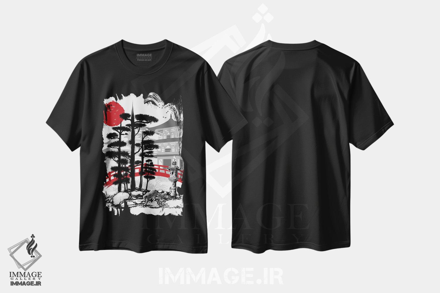 تیشرت طرح دار معبد با باغ ذن، دکور آسیایی اثر آلبرتو پرز | فروشگاه ایماژ