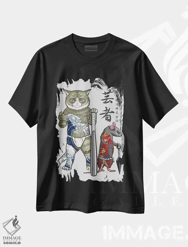 تیشرت طرح دار موش و گربه یاکوزا، دکور آسیایی اثر آلبرتو پرز | فروشگاه ایماژ