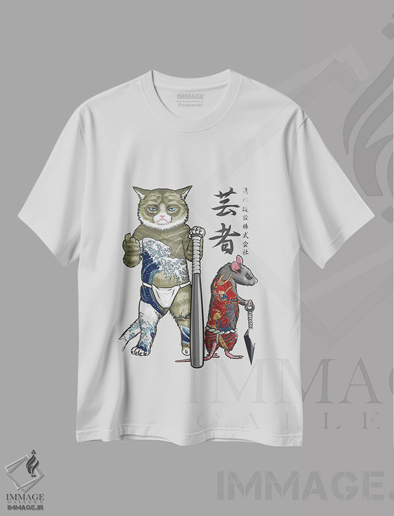 تیشرت طرح دار موش و گربه یاکوزا، دکور آسیایی اثر آلبرتو پرز | immage.ir