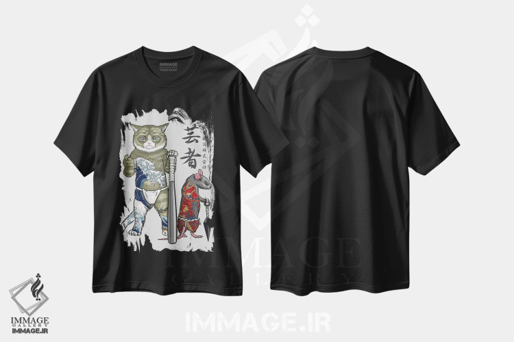 تیشرت طرح دار موش و گربه یاکوزا، دکور آسیایی اثر آلبرتو پرز | فروشگاه ایماژ