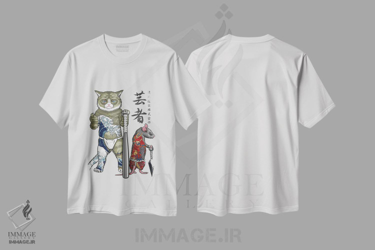 تیشرت طرح دار موش و گربه یاکوزا، دکور آسیایی اثر آلبرتو پرز | immage.ir