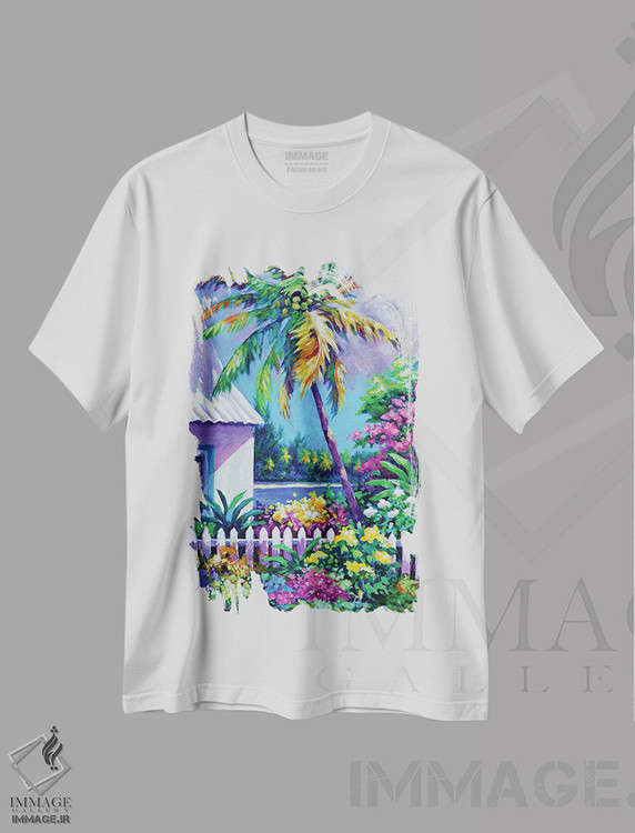 تیشرت طرح دار نخل در کیمن کای، دکور ساحلی اثر جان کلارک | immage.ir