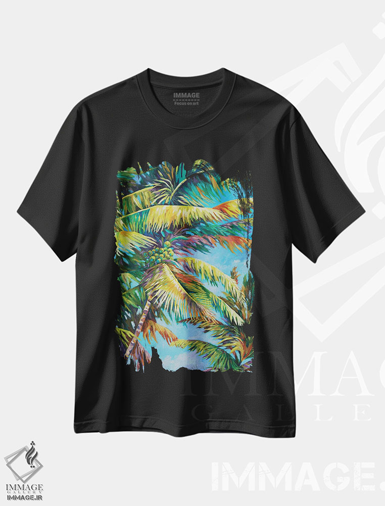 تیشرت طرح دار هیجان نخل ها، دکور ساحلی اثر جان کلارک | فروشگاه ایماژ