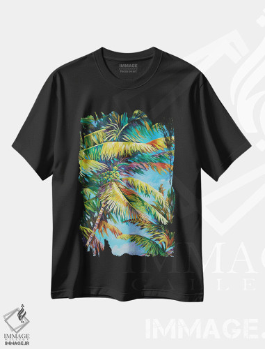 تیشرت طرح دار هیجان نخل ها، دکور ساحلی اثر جان کلارک | فروشگاه ایماژ