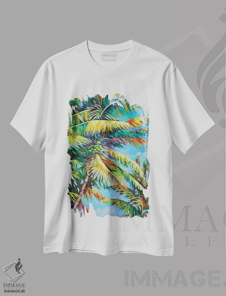 تیشرت طرح دار هیجان نخل ها، دکور ساحلی اثر جان کلارک | immage.ir