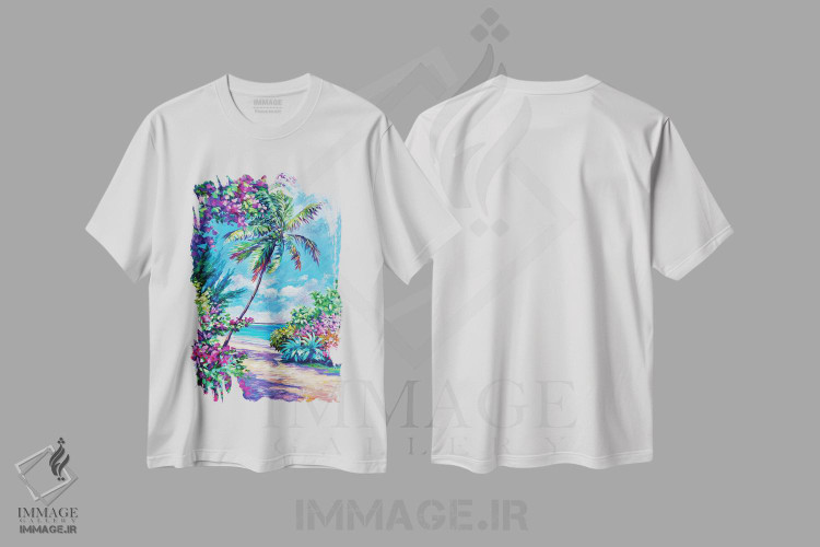 تیشرت طرح دار نخل و گل کاغذی، دکور ساحلی اثر جان کلارک | immage.ir