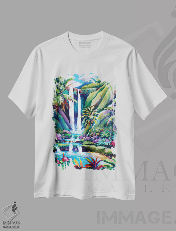 تیشرت طرح دار آبشار بهشت، دکور ساحلی اثر جان کلارک | immage.ir