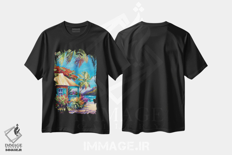 تیشرت طرح دار باغی در آفتاب، دکور ساحلی اثر جان کلارک | فروشگاه ایماژ
