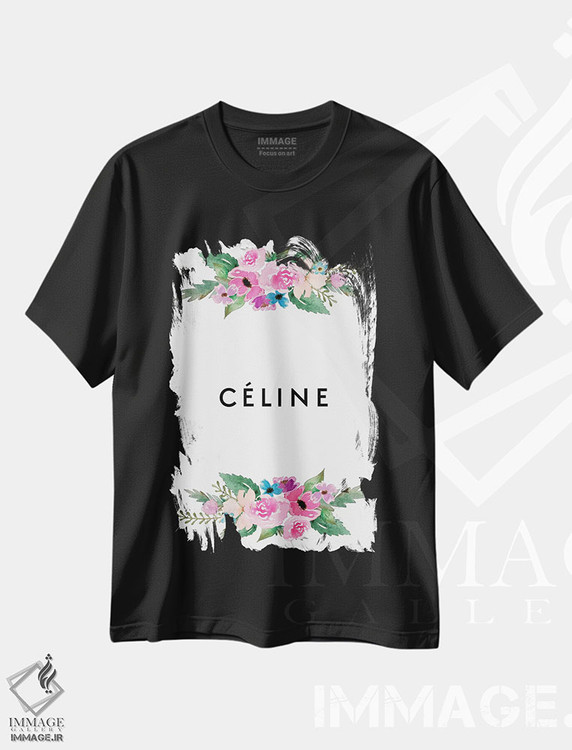 تیشرت طرح دار سلین و گل ها، تایپوگرافی اثر آرت میرانو | فروشگاه ایماژ