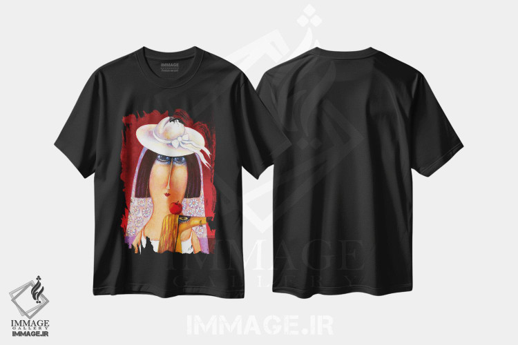 تیشرت طرح دار زن با کلاه و سگ، مدیوم اثر آرت میرانو | فروشگاه ایماژ