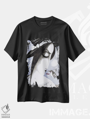 تیشرت طرح دار زن و پرنده، مدیوم اثر آرت میرانو | فروشگاه ایماژ